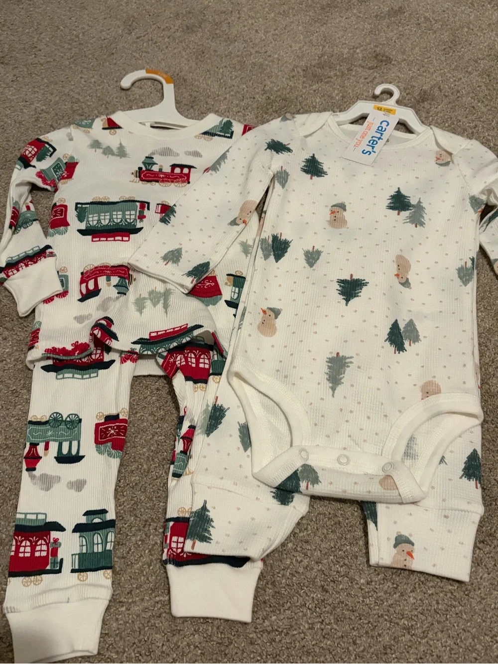 Carter's Cream & Red Holiday Train and Tree Pajama Set